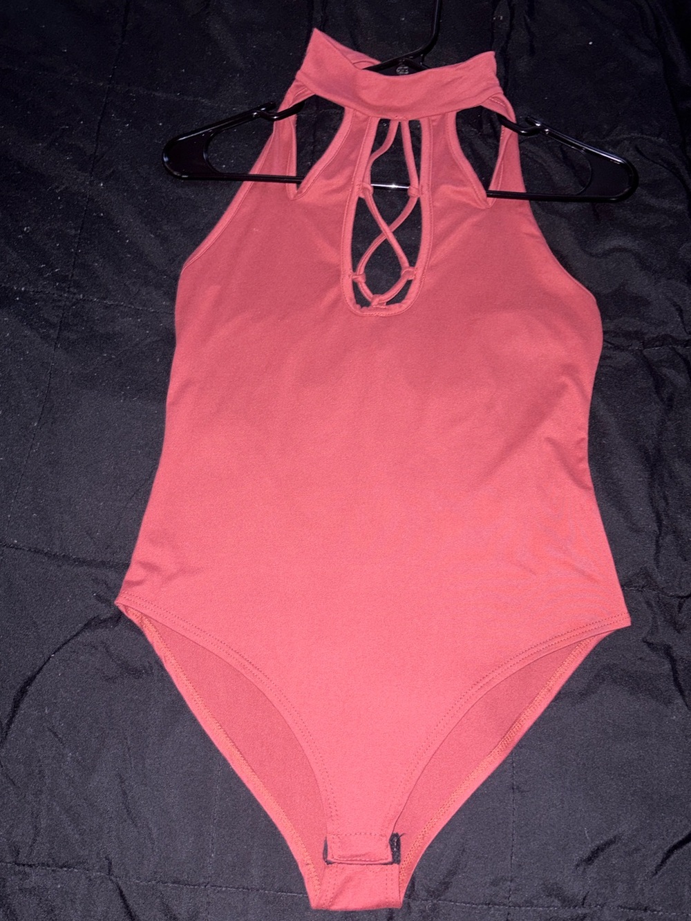 Brandy Melville Dusty Rose Halter Lattice Bodysuit